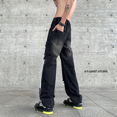 B221美式ins高街小众个性乞丐裤直筒破洞牛仔裤LK23099-P65控88，男装牛仔裤，电商B221
