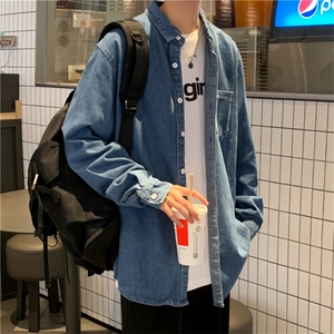 牛仔工装衬衫男长袖春秋季潮牌ins情侣小众衬衣百搭外套CS089-p45图片