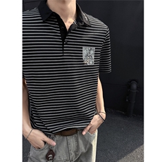 25夏新男高品质风条纹刺绣polo短袖T黑墙705-1-T003-P48无差价，男装Polo衫，星座705-1