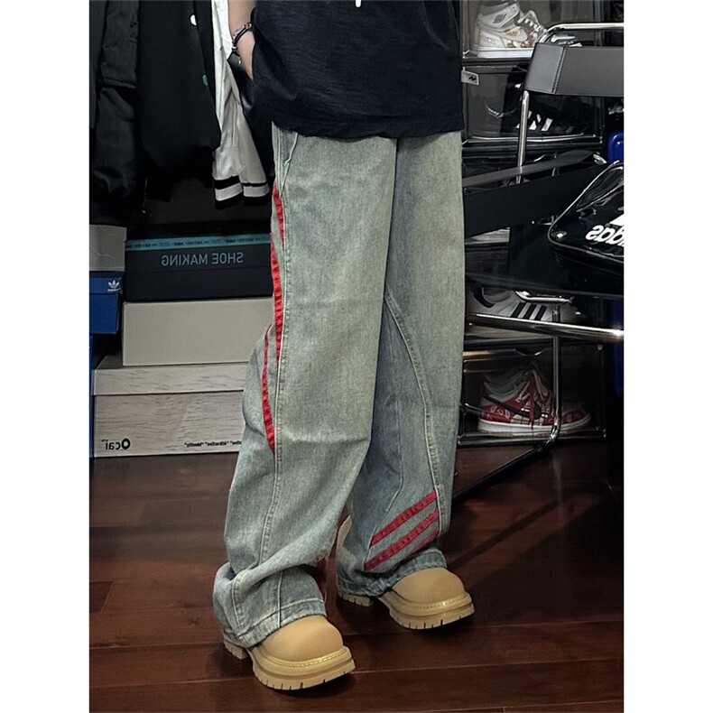 【有货】三条杠条纹牛仔裤男宽松直筒裤子G8512PP-特P55,男装牛仔裤,星座1007（原301D）