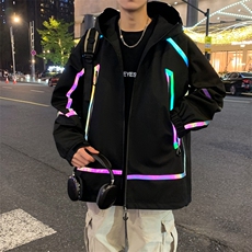 新款现货户外夹克男连帽烫金返光冲锋衣外套DSA157B-J2511-P65，男装夹克，电商A157B