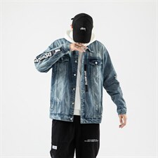 jk302-p95--限价128无影墙牛仔夹克肥仔秋款量足绣花印花大码图片