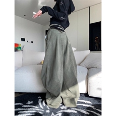美式复古廓形拖地弯刀裤男女宽松休闲阔腿牛仔工装裤LN12044-p57，男装牛仔裤，星座1008