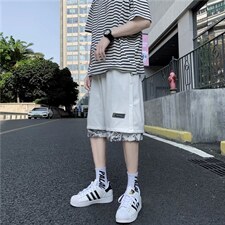 腰果花假两件排扣短裤男夏季潮牌高街宽松五分裤潮流中裤DK02-P28图片