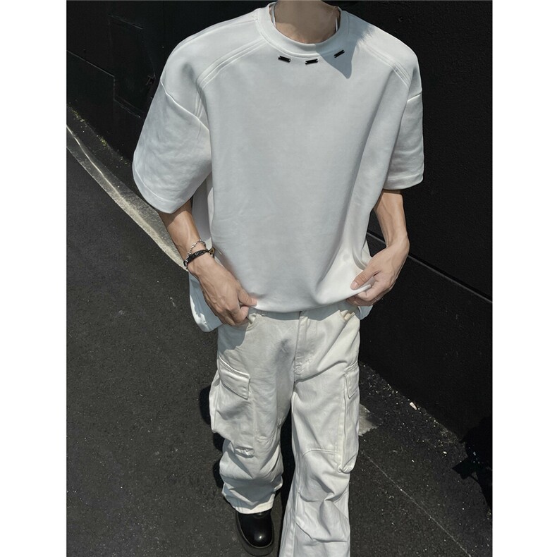 EQ437 240克手工钢标夏季短袖T恤高级感男宽松简约设计款潮流宽松图片
