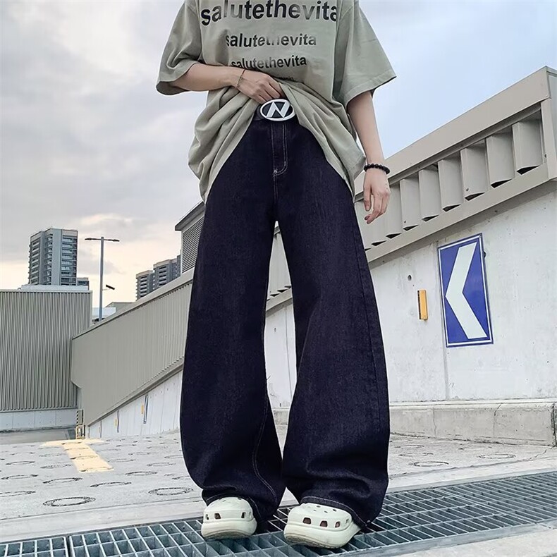 美式阔腿牛仔裤男女2026年宽松舒适直筒百搭拖地长裤RK3105-P49,男装牛仔裤,星座412-3