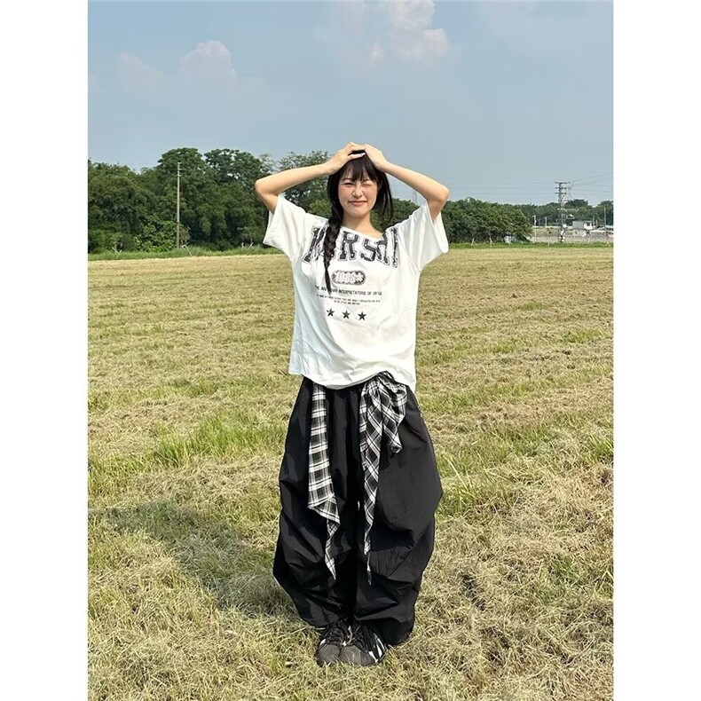 高街girl复古宽松阔腿休闲裤女蕾丝拼接潮流工装裤，男装工装外套，星座1210-1