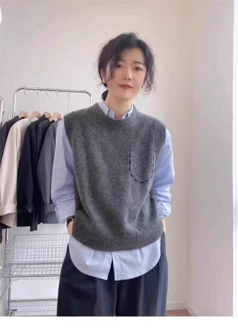 羊毛针织马甲女宽松慵懒镂空无袖毛衣坎肩背心,女装马甲,冀清阳荣