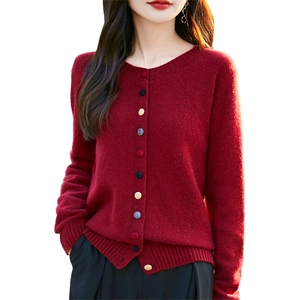 纯欲撩人Ruby红~加厚开衫女红色针织毛衣外套宽松秋冬图片