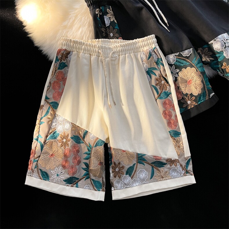 1港风大码M-5XL日系刺绣民族风潮五分裤短裤男DK7791P45控59，男装牛仔裤，星座226-2