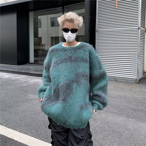 毛衣男秋冬季翻领针织衫美式潮流宽松慵懒风外套图片