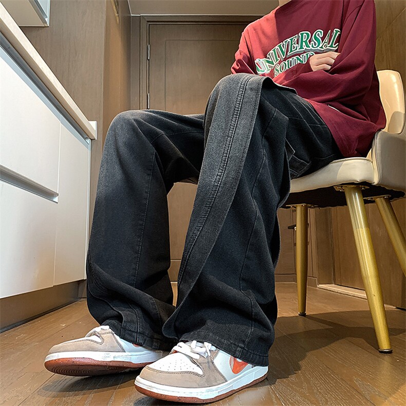 K117/P60春装新款现货牛仔裤男个性水洗高街宽松大码裤子百搭，男装牛仔裤，电商基地A050