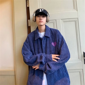 美式潮牌灯芯绒破碎爱心工装夹克男女潮牌bf高街情侣oversize外套图片