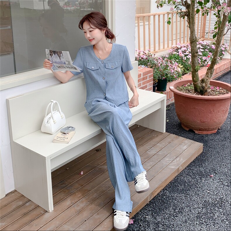 夏季阔腿裤短袖衫时尚两件套女,女装套装/套裙,浙宝069