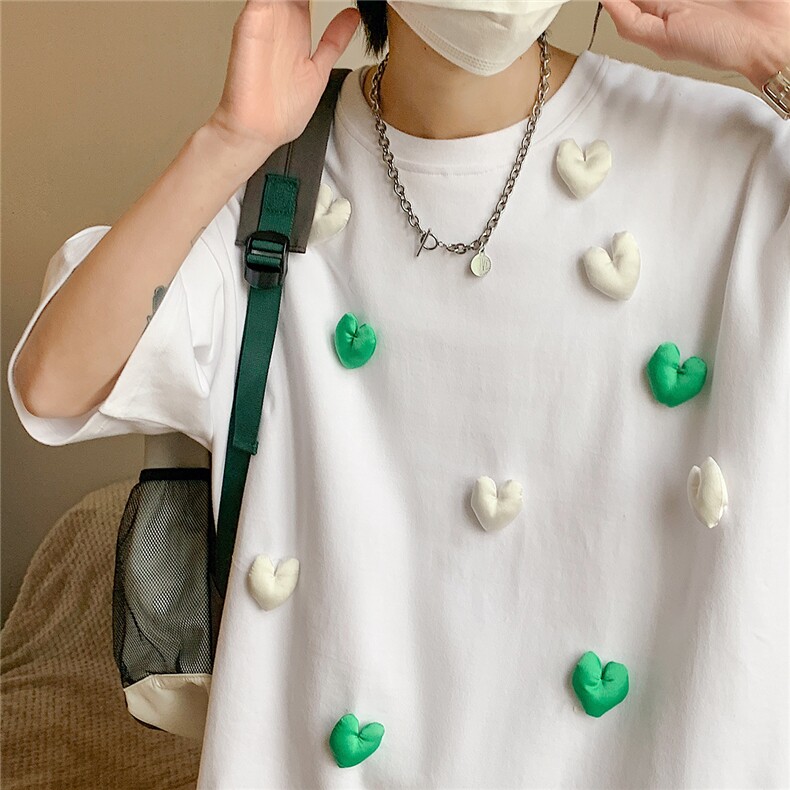 1港风运动情侣大码M-5XL嘻哈网红小爱心圆领短袖T恤DT7742P55控78，男装T恤，星座226-2