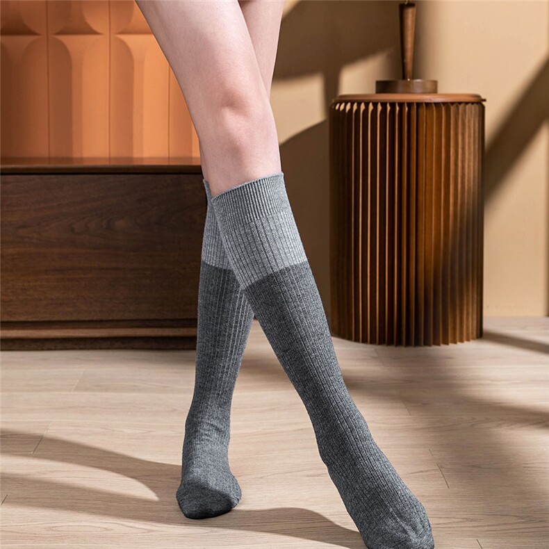 2025年冬季新款拼色针织女士小腿袜时尚休闲通勤百搭，袜子，披星电商供货