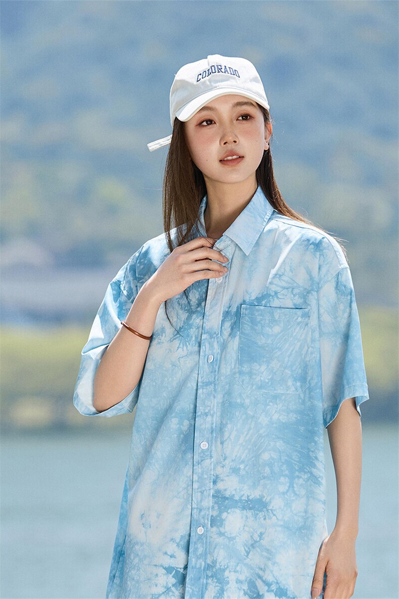 短袖衬衫新款夏季设计感扎染宽松休闲女款衬衣A406C6050特P38,男装衬衫,星座309（原A406）