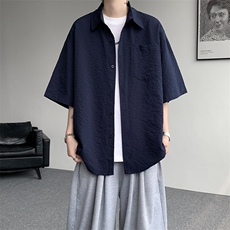 8XL-M泡泡纱盐缩肌理短袖衬衫男夏季冰丝外套防晒衬衣DC28011P36，男装衬衫，电商B312