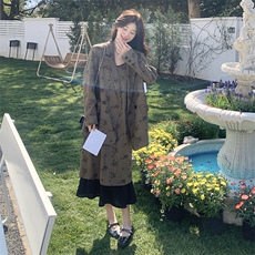 新中式国风碎花西装外套连衣裙套装裙女春季超火流行御姐风两件套，女装套装/套裙，2D041