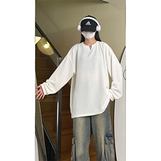 港风日系复古提花慵懒风宽松V领套头长袖T恤XZ213-V001-P35控48，男装T恤，星座213