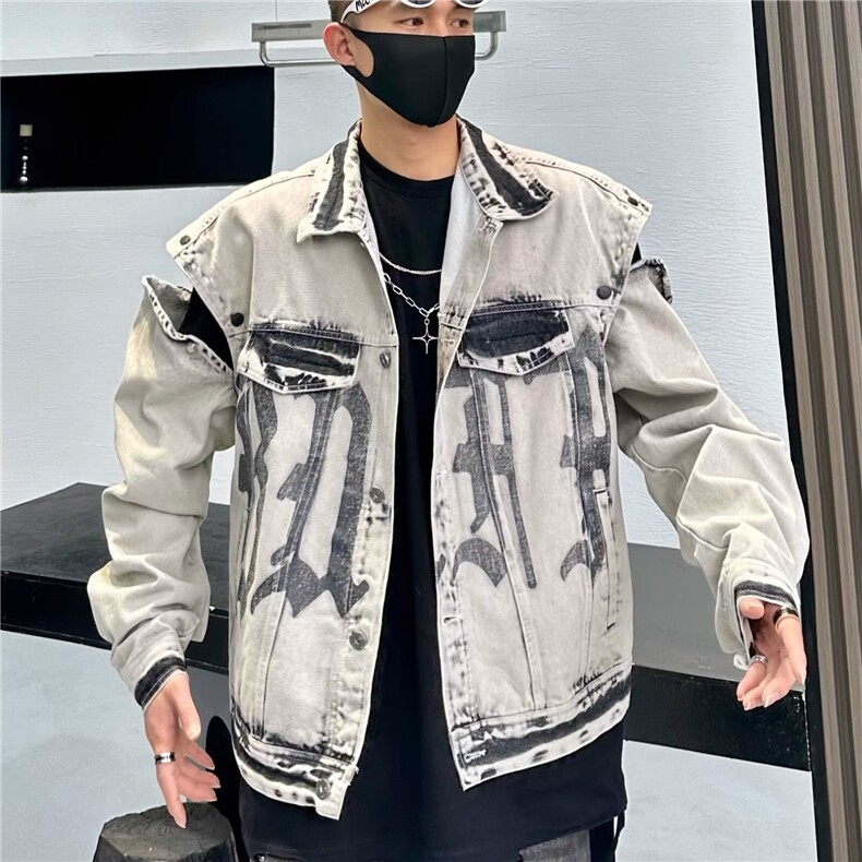 美式复古潮牌字母休闲百搭牛仔外套男春秋季vintage街头情侣夹克图片