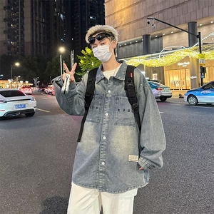 CR9677-P58 美式夹克字母刺绣牛仔衬衫翻领男百搭潮流宽松外套图片