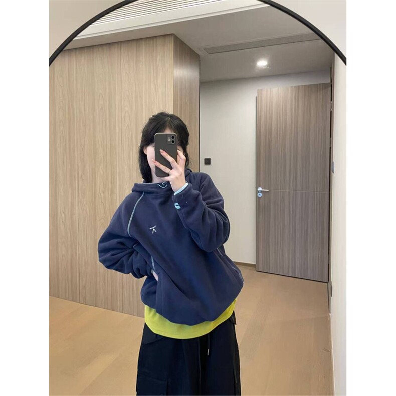 高品 户外山系情侣撞色保暖抓绒衣连帽摇粒绒卫衣男女 A1078-P60图片