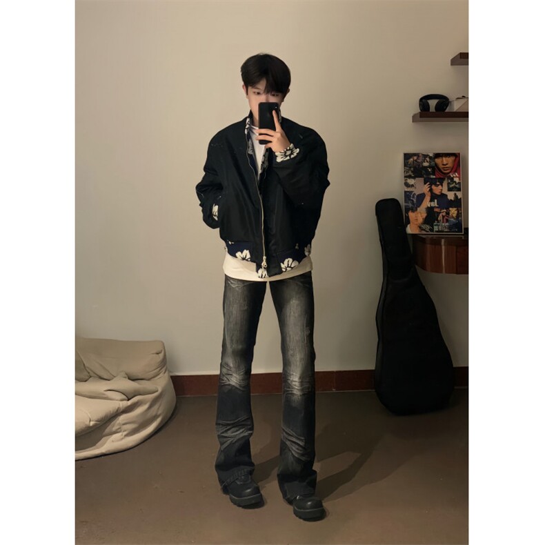 24年新款复古水洗磨破修身牛仔裤X1002-1-NZ2401-P60,男装牛仔裤,星座1002-1