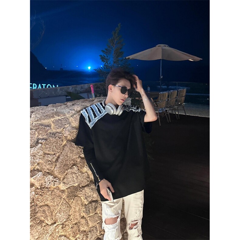 现货！重磅小众设计痞帅潮流高级感毛巾绣纯棉短袖T恤JZS11-P48,男装T恤,星座715-7