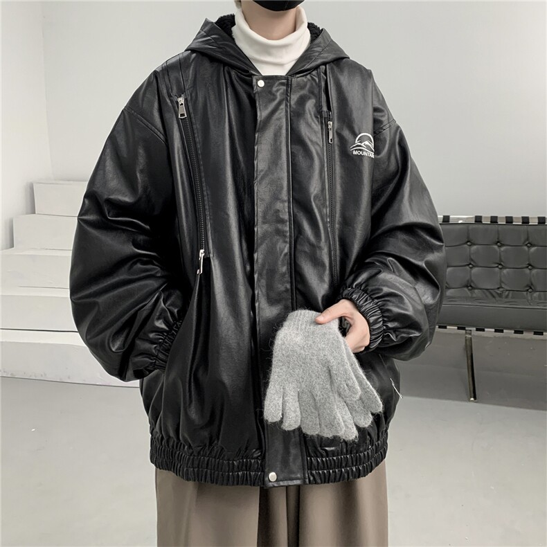 春装冲锋衣连帽皮夹克机车PU皮衣外套P110控158抖音控178加绒+20,男装夹克,电商B370