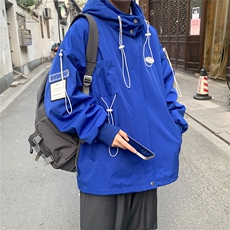 克莱因蓝外套男中性风宽松抽绳装饰连帽大码M-5XL夹克男JK7569P75，男装夹克，星座227-7