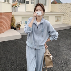 休闲运动灰色卫衣阔腿裤套装女春秋两件套开春韩系穿搭减龄高级感，女装套装/套裙，2C205