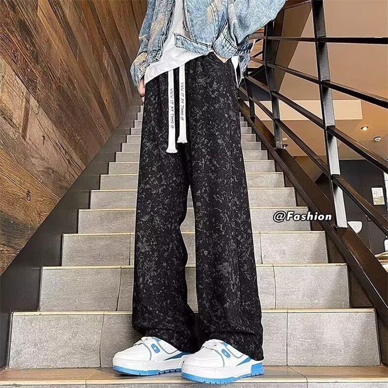 美式复古宽松休闲裤男韩版潮流百搭裤子夏季薄款坠感阔腿拖地长裤，女装休闲裤，星座1210-1