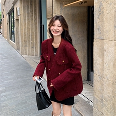 红小香风外套女春秋2025新款高级感赫本风气质名媛小众上衣，女装短外套，2C029