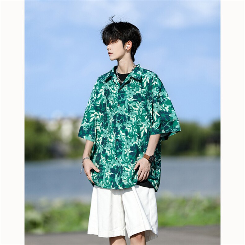 满印碎花衬衫短袖大码复古花卉衬衫夏威夷冰丝沙滩衬衣DC5016/P35,男装衬衫,电商B238