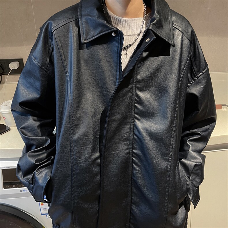 抖音直播！pu皮衣机车服宽松夹克男CP40-特p65控价：118,男装皮衣,电商B371