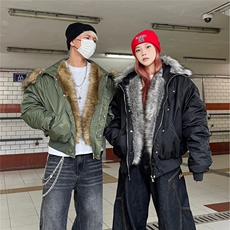 美式高级感连帽毛领cleanfit座山雕外套男冬季夹克棉服潮，男装夹克，星座506A