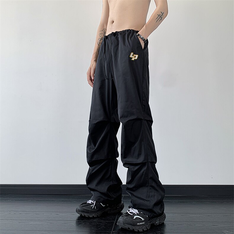 B221 美式ins街头hiphop刺绣宽松褶皱休闲裤子 LK23123-P60 控78图片