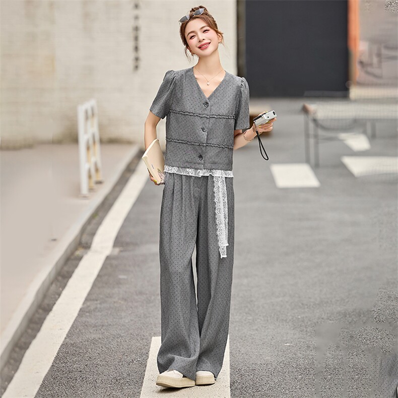 SARAHOLI夏季2025韩系圆领无袖波点背心+松紧阔腿裤两件套莎纯希,女装套装/套裙,依如秀(原杭风阁)