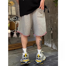 灰色重磅卷边短裤男款夏季毛圈美式运动裤子双色料休闲宽松五分裤，男装牛仔裤，四季星座310A