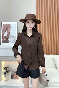 时尚假两件衬衣秋季新款大码女上衣洋气拼接减龄打底衬衣潮图片