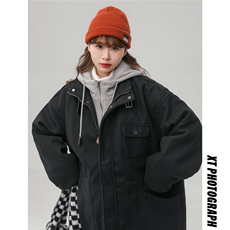 EQ158冬季新款港风休闲美式毛呢假两件连帽棉服外套情侣棉衣P145，男装毛呢大衣，电商C306-1
