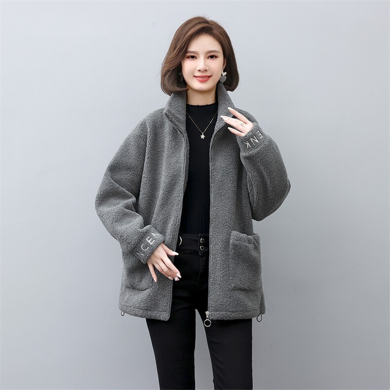 2023冬季新款保暖舒适刺绣休闲羊羔绒外套,女装卫衣/绒衫,独衣靓