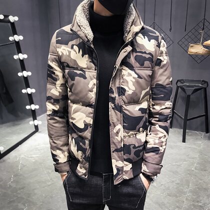 冬季加厚羊羔绒领迷彩修身棉服韩版潮流冬装棉袄 C301-MY09-P140图片