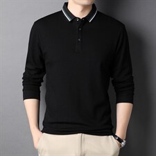 中青年t恤2023新款上衣秋季翻领纯色长袖内搭打底男装DS8276-P70,男装T恤,电商B212（原钱塘6029）