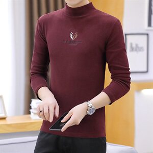 冬季半高领双面绒刺绣鹿角卫衣男加绒加厚保暖打底衫长袖红336P28图片