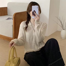 2025年春季POLO领单排扣长袖开衫纯色针织衫，女装针织衫/毛衣，鑫之绒