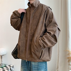 PY9099/P85春装宽松机能风磨砂皮衣皮夹克男休闲百搭痞帅上衣外套，男装夹克，电商A141