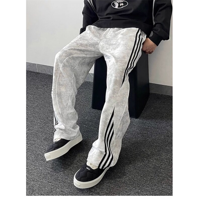 wassuphappy美式三条杠卫裤男春秋季潮流扎染直筒裤休闲运动裤子,男装休闲裤,星座506A