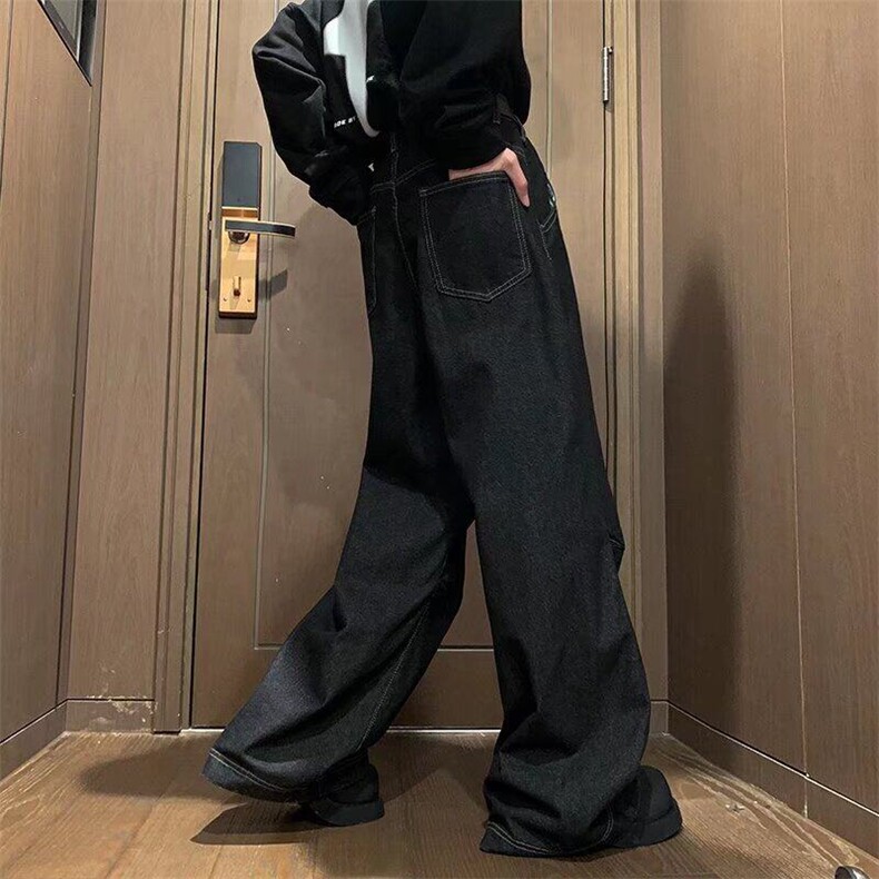 D3029-P48新款高街痞帅男士宽松韩系百搭简约纯黑帅气牛仔裤男,男装牛仔裤,星座603-2